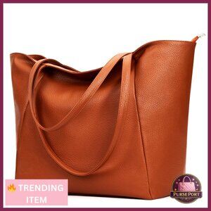 Vegan Leather Large Tote Bag with Zipper Oversize Shoulder Travel Purse